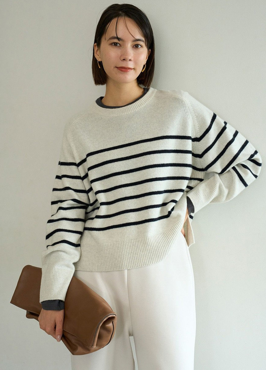 喀什米爾混紡圓領針織衫